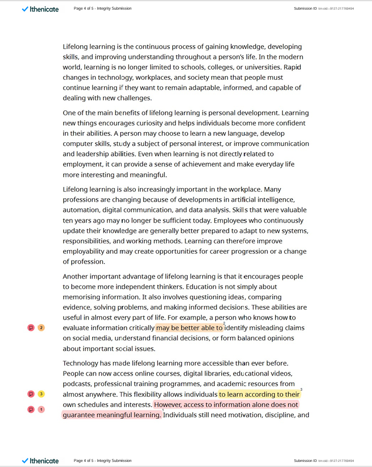 Example Turnitin plagiarism and similarity report with highlighted matched text